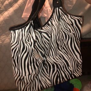 large zebra print black tote bag